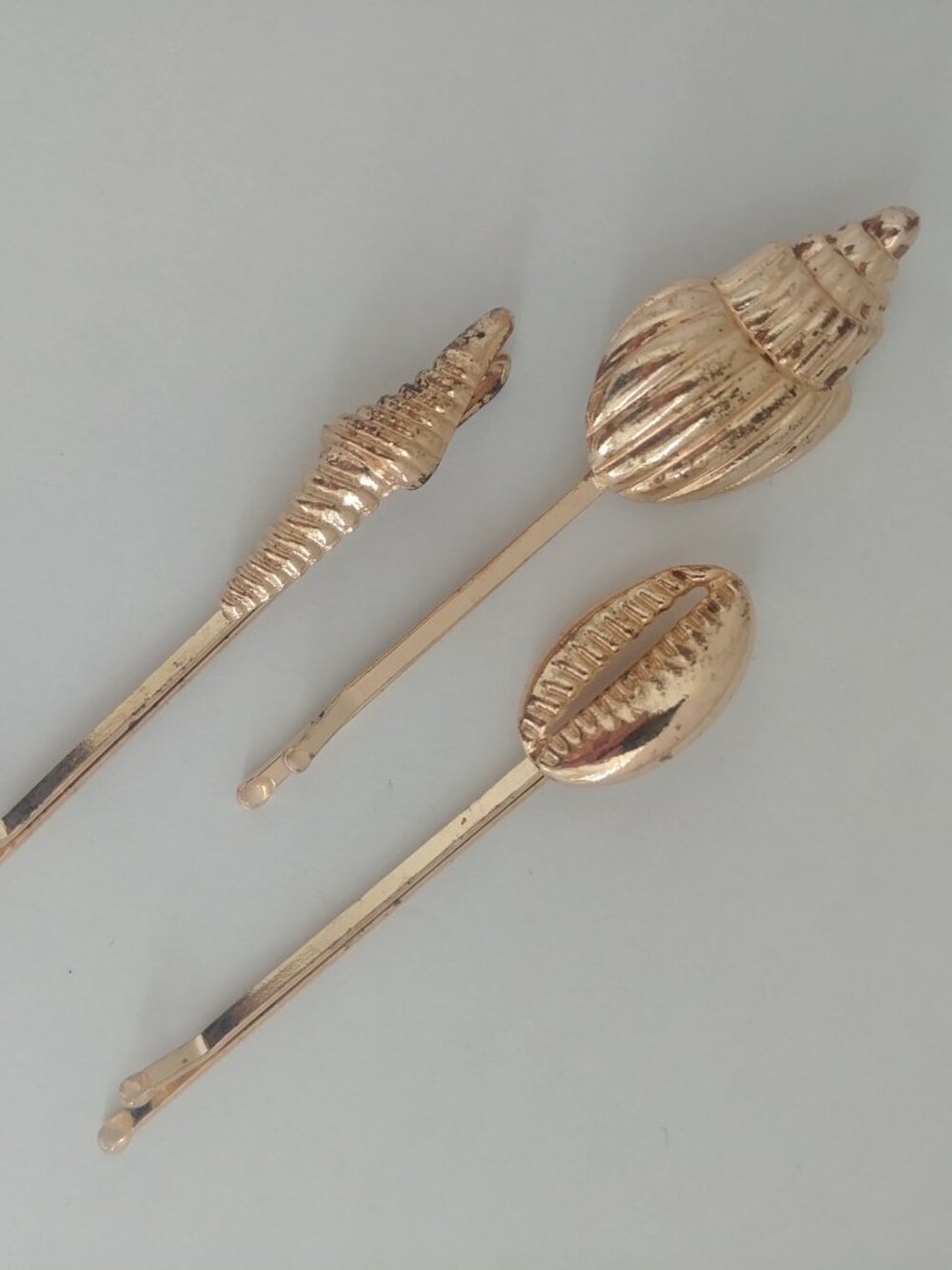 4/$20 Set of three shell bobby pins pale rosy gold tone